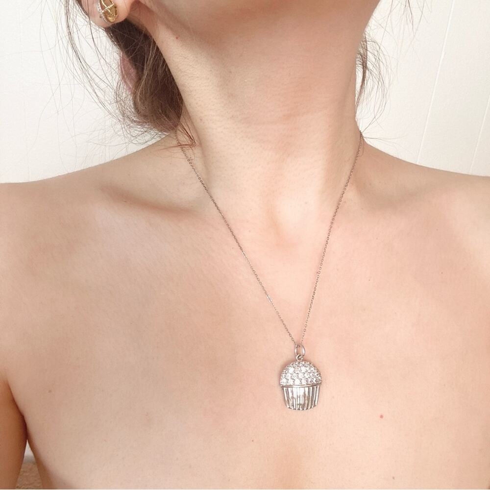 Pavé Cupcake Charm Necklace - Italian Vintage Style 1990s | 925 Sterling Silver